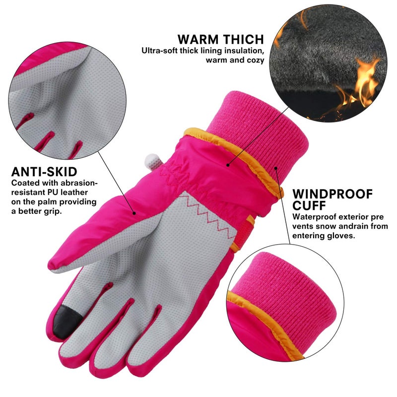 EVBEA Toddler Women Mens Snow Gloves Kids Waterproof Winter Warm Thermal Ski Snowboard Ladies Glove - Image 3
